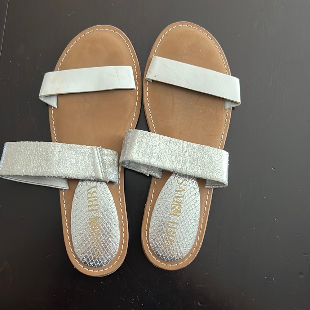 White and silver two strap slip on sandal. Size 8 Sam and Libby brand